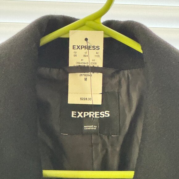 EXPRESS Black Mid-Length Wool Pea Coat Women's Size Medium - Picture 3 of 6